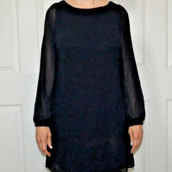 Atmosphere Prom Size 4 Black Chiffon Dress Long Puffy Sleeves Modest British - Picture 2 of 11